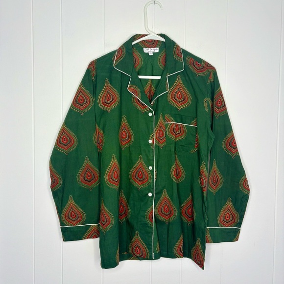 SOS PJ’s Soothe Our Souls 100% Cotton Made in India Diya Print Pj Shirt Green XS - Picture 1 of 6